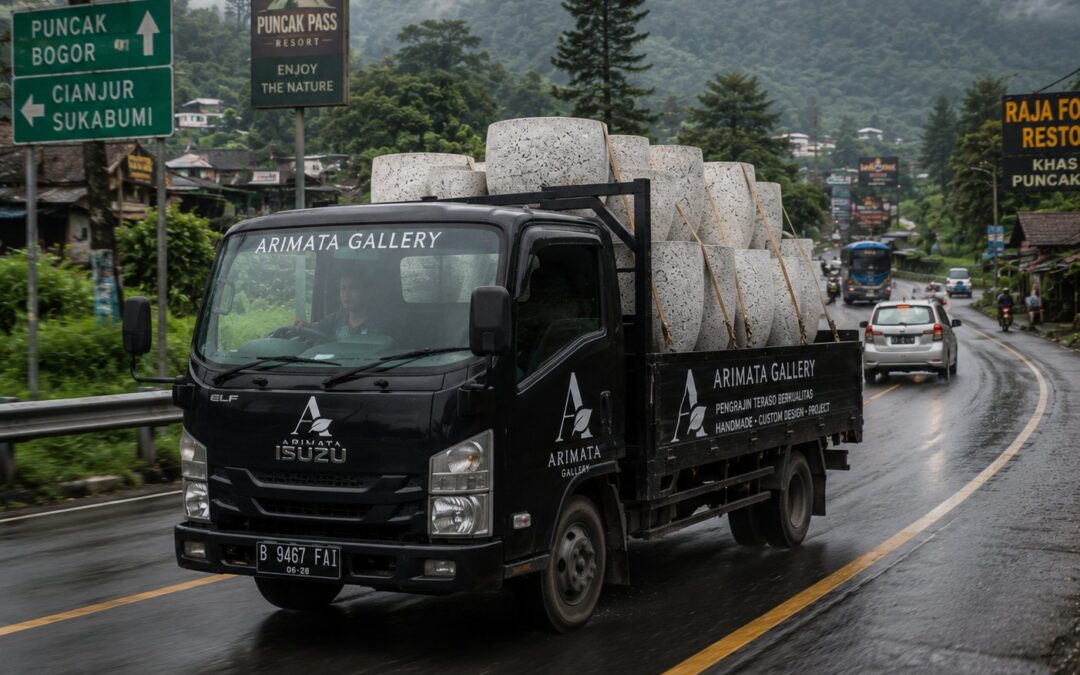 pengiriman pesanan pot teraso untuk vila di daerah puncak bogor