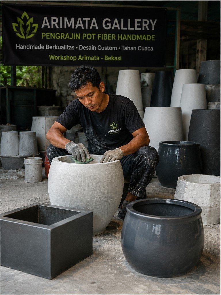 pengrajin pot fiber